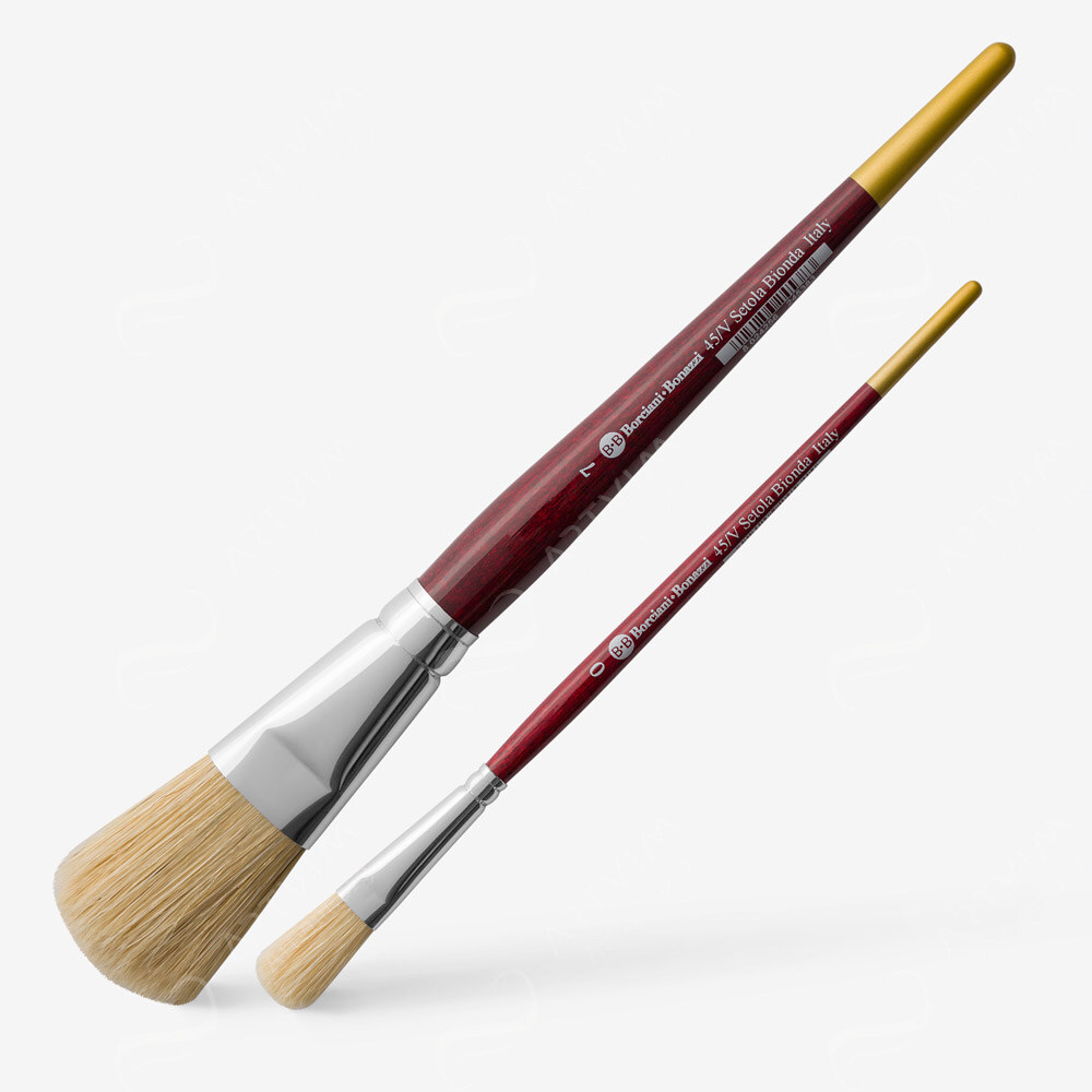 Borciani E Bonazzi : Flat Ferrule Domed White Bristle Brushes : For Oil/Acrylic