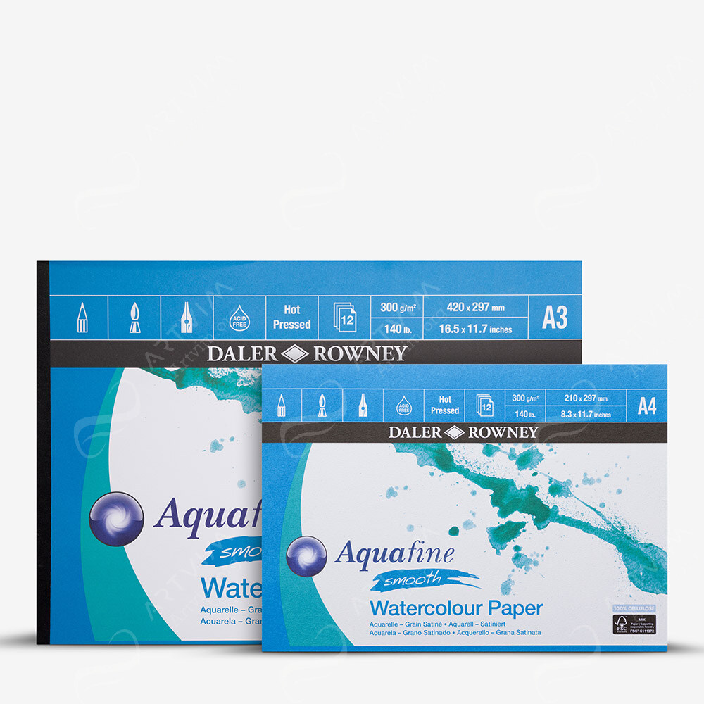 Daler-Rowney : Aquafine Watercolour Paper : Gummed Pads : Smooth