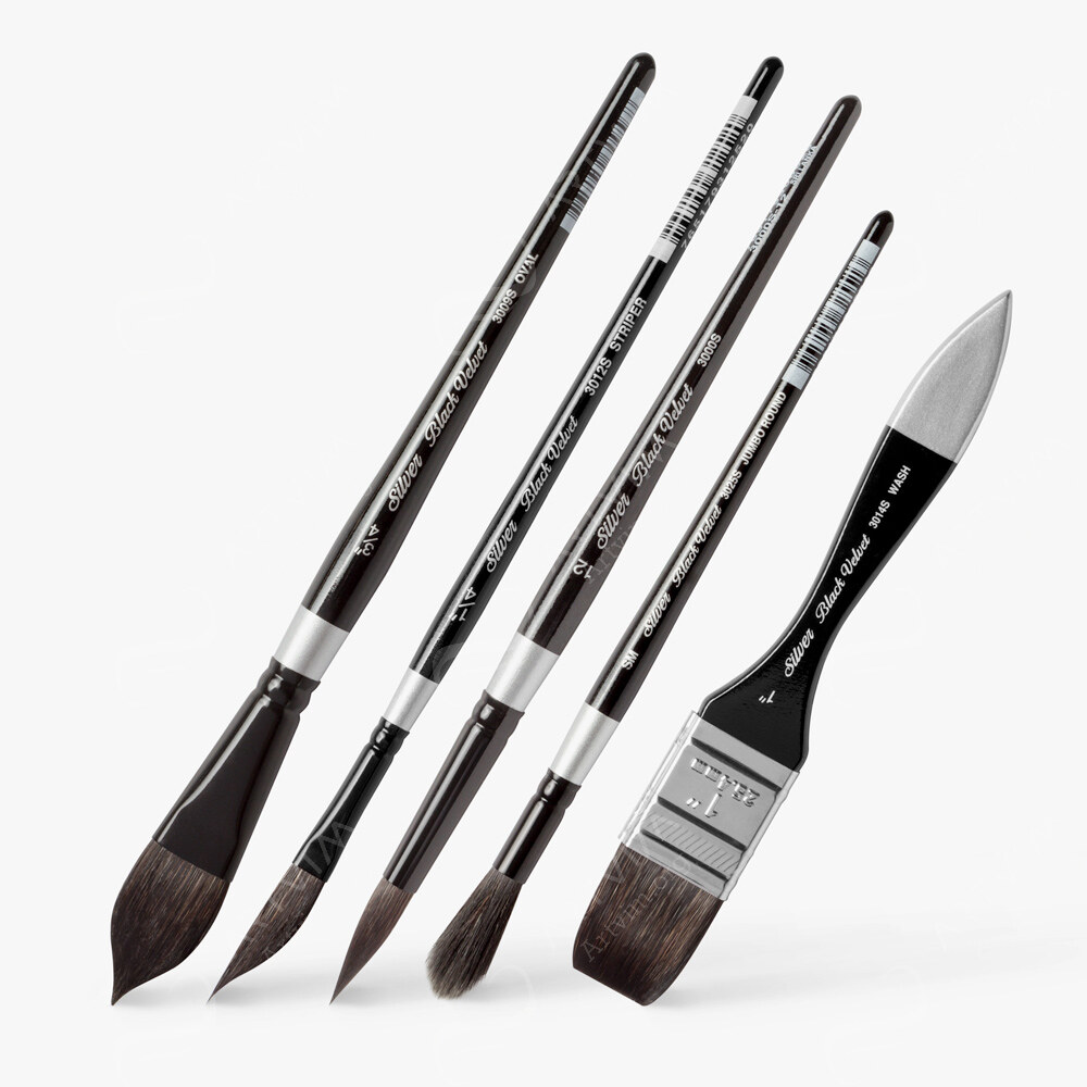 Silver Brush : Black Velvet : Squirrel & Risslon Brushes : Series 3000S / 3007S / 3008S / 3009S / 3012S / 3014S / 3025S