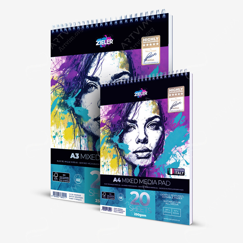 Zieler : Mixed Media Pads : Spiral Bound : 250Gsm