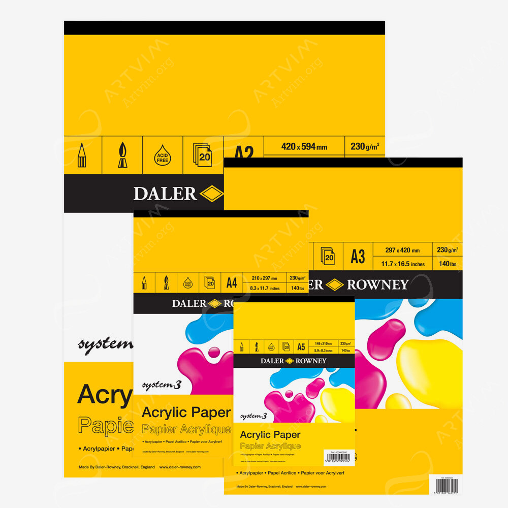 Daler-Rowney : System3 Acrylic Pads : 230Gsm : 20 Sheets